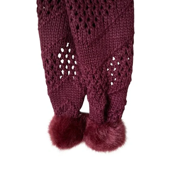 MixIt Maroon Acrylic Knit Scarf with Faux Fur Pompoms - Picture 6 of 7